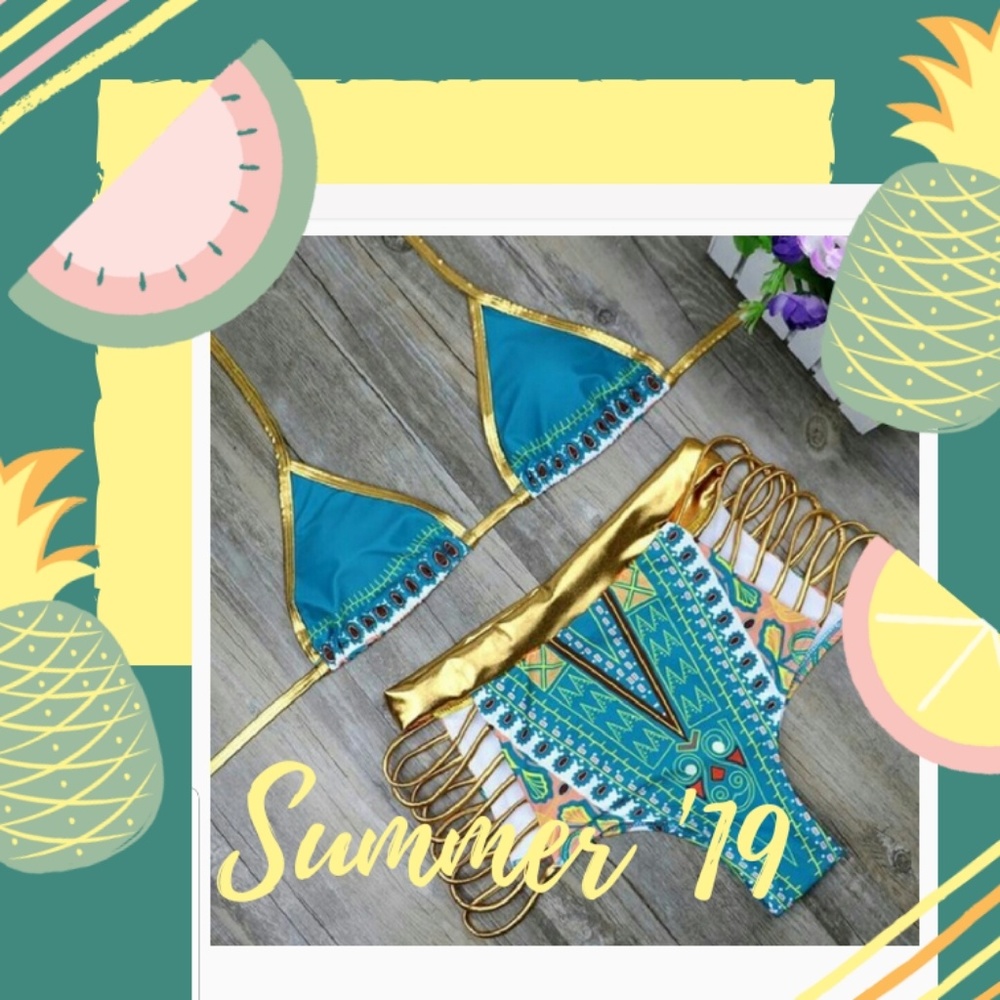 Tribal print teal bikini